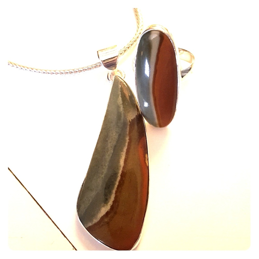 Natural stone and sterling silver ring and pendant